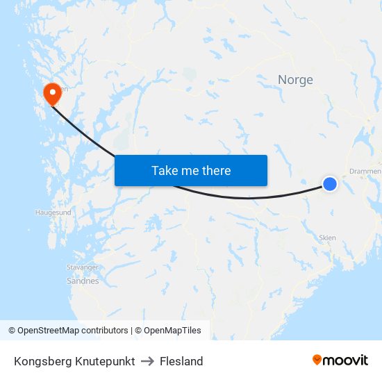 Kongsberg Knutepunkt to Flesland map