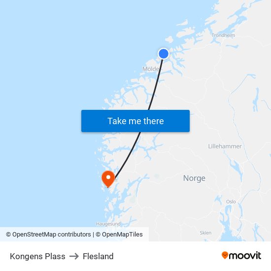 Kongens Plass to Flesland map