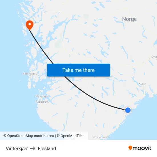 Vinterkjær to Flesland map
