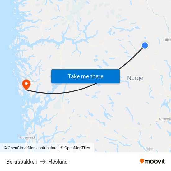 Bergsbakken to Flesland map