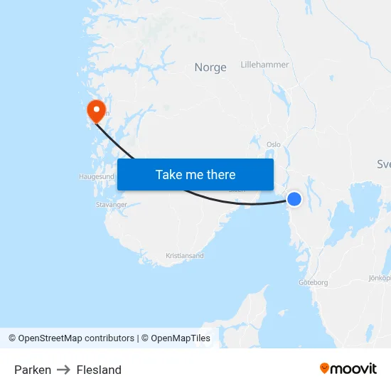 Parken to Flesland map