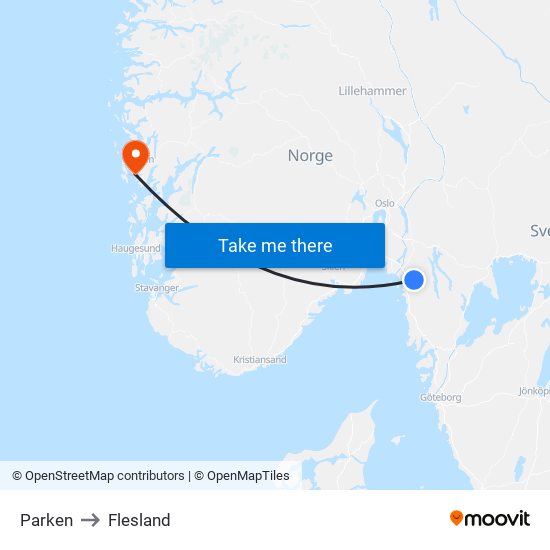 Parken to Flesland map