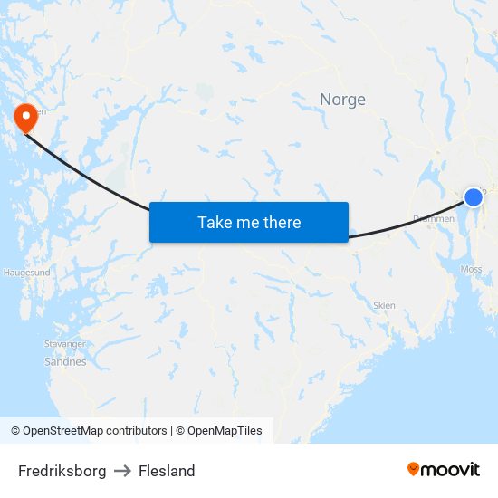 Fredriksborg to Flesland map