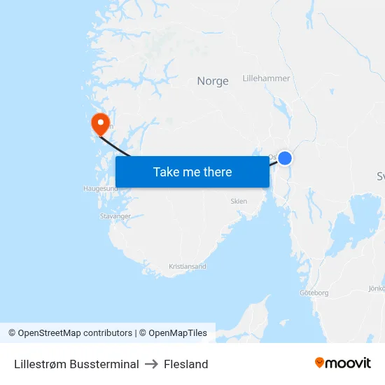 Lillestrøm Bussterminal to Flesland map
