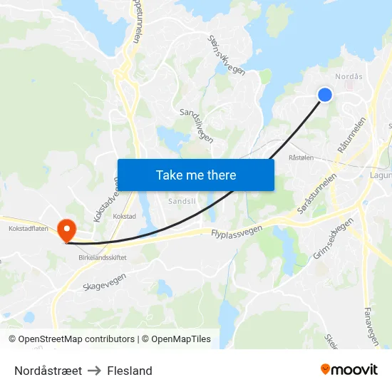 Nordåstræet to Flesland map