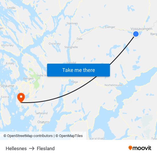 Hellesnes to Flesland map