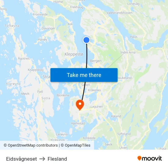 Eidsvågneset to Flesland map