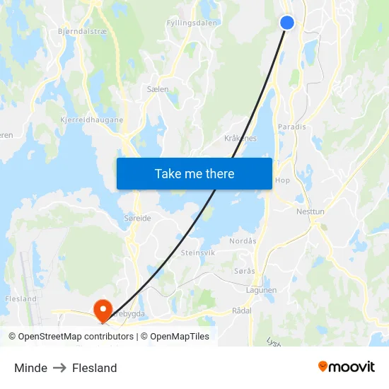 Minde to Flesland map
