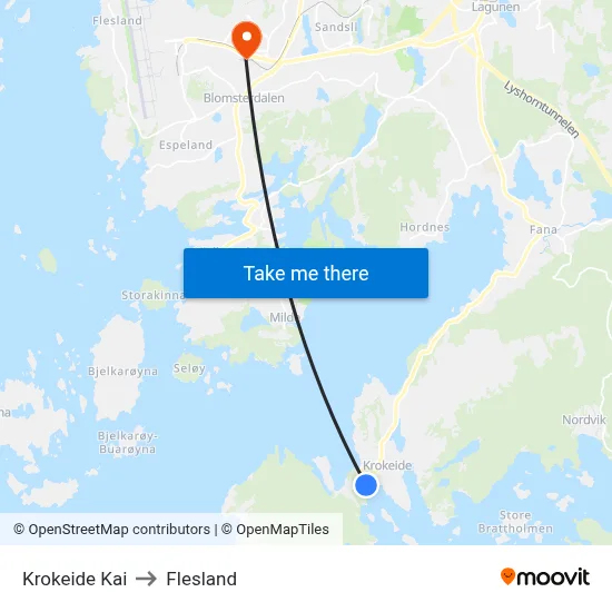 Krokeide Kai to Flesland map