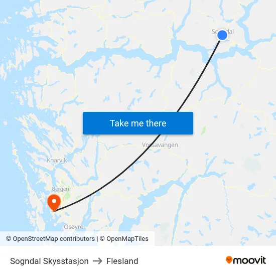 Sogndal Skysstasjon to Flesland map
