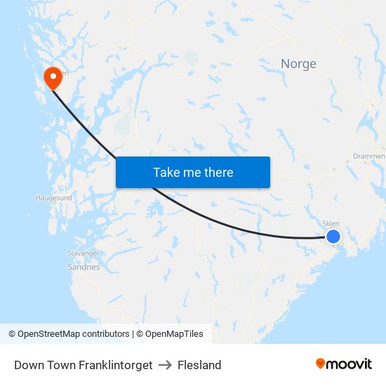 Down Town Franklintorget to Flesland map