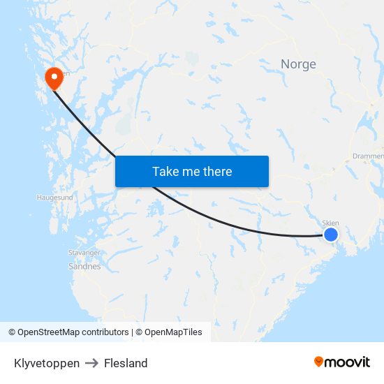 Klyvetoppen to Flesland map