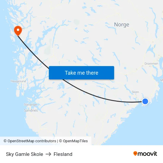 Sky Gamle Skole to Flesland map