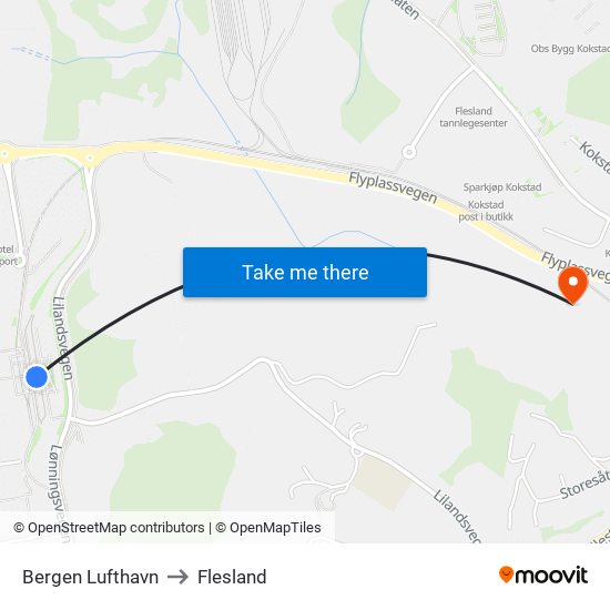 Bergen Lufthavn to Flesland map