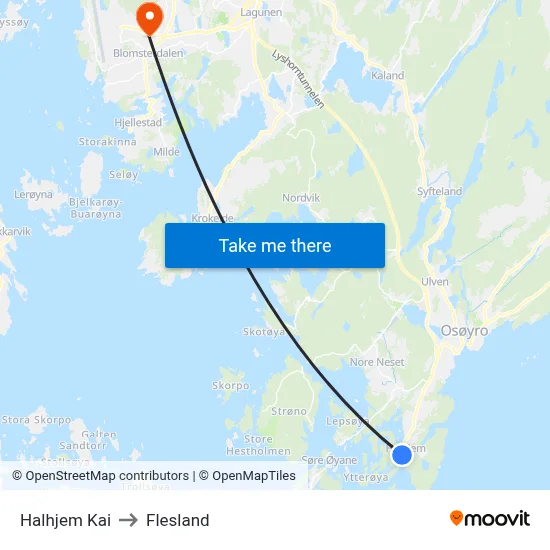 Halhjem Kai to Flesland map