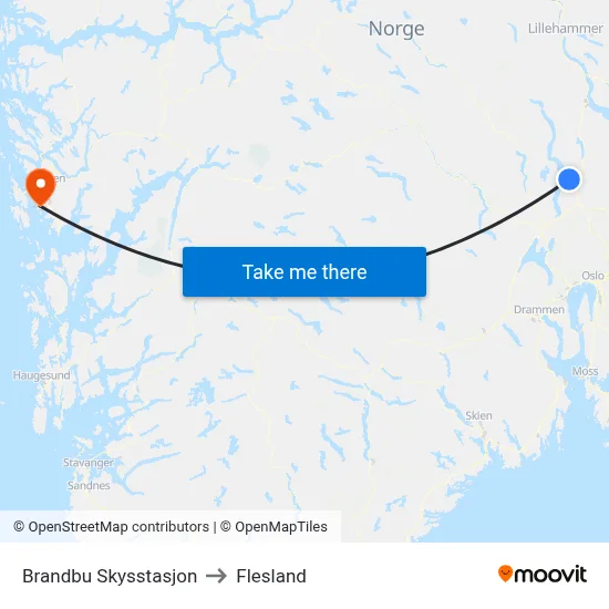 Brandbu Skysstasjon to Flesland map