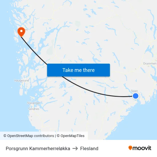 Porsgrunn Kammerherreløkka to Flesland map