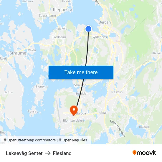 Laksevåg Senter to Flesland map