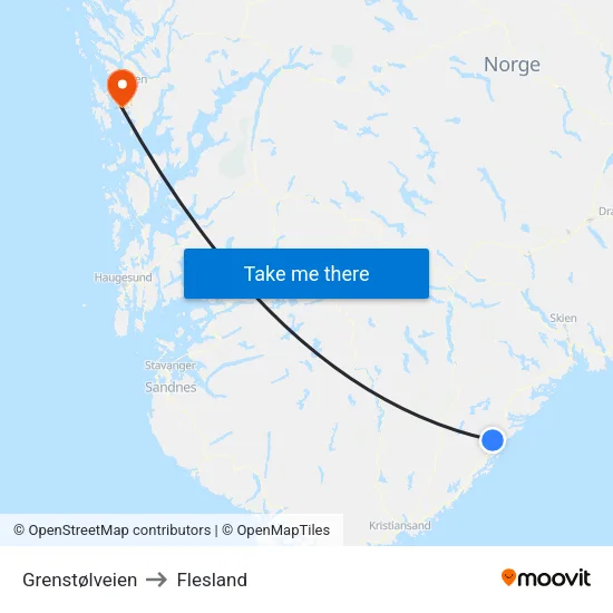 Grenstølveien to Flesland map