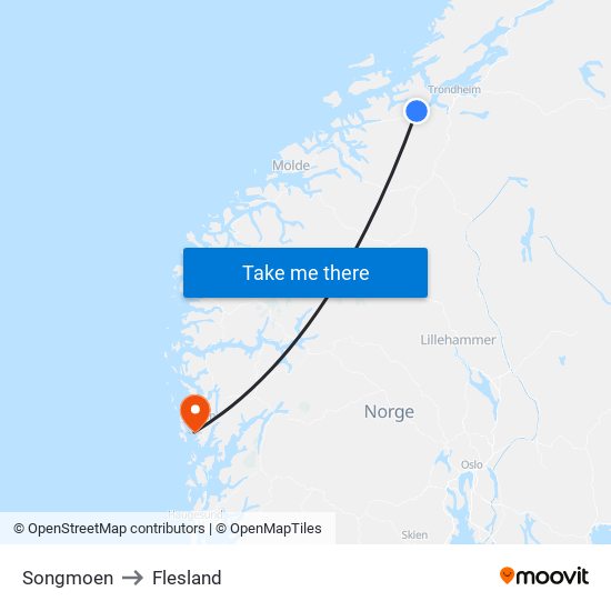 Songmoen to Flesland map