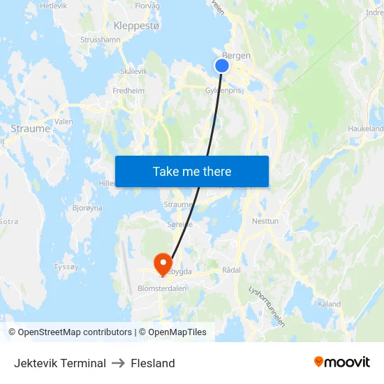Jektevik Terminal to Flesland map