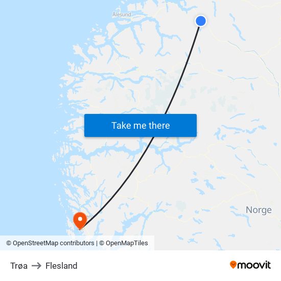 Trøa to Flesland map