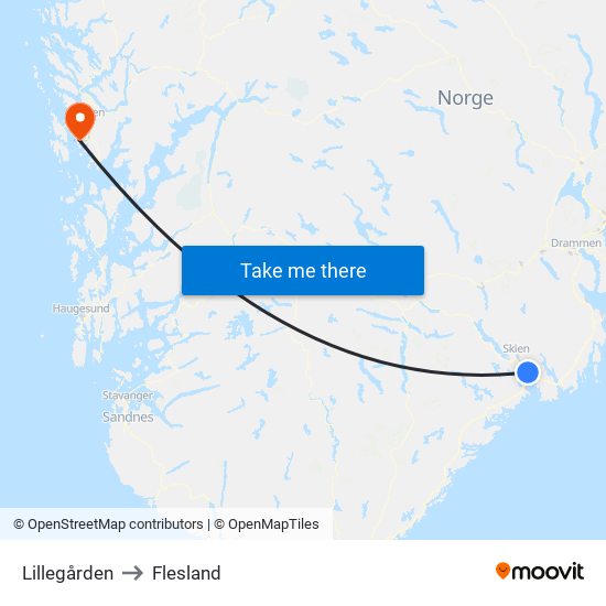 Lillegården to Flesland map