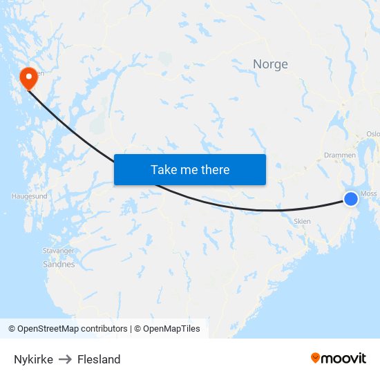 Nykirke to Flesland map