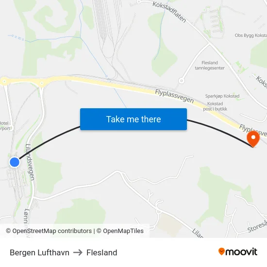 Bergen Lufthavn to Flesland map