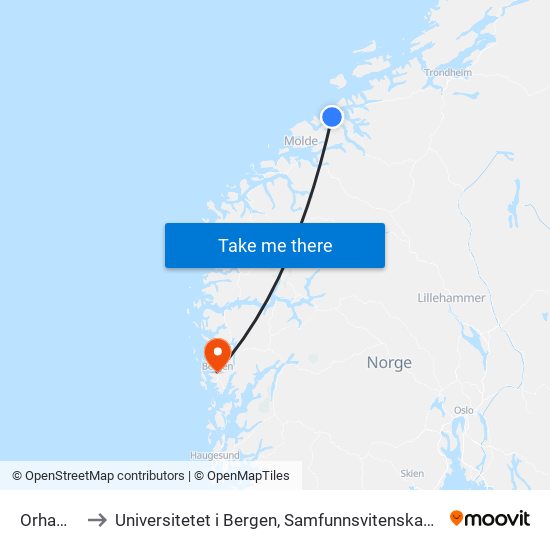 Orhamran to Universitetet i Bergen, Samfunnsvitenskapelig fakultet map