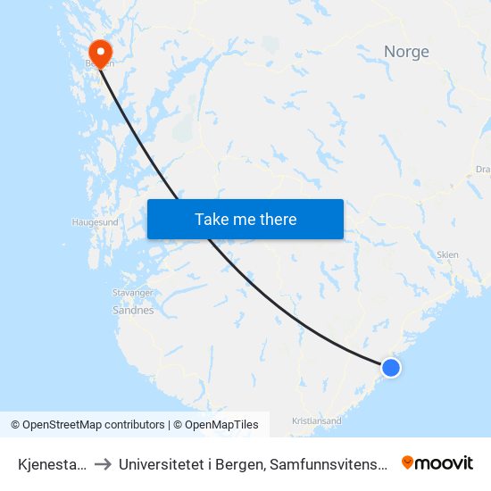 Kjenestangen to Universitetet i Bergen, Samfunnsvitenskapelig fakultet map