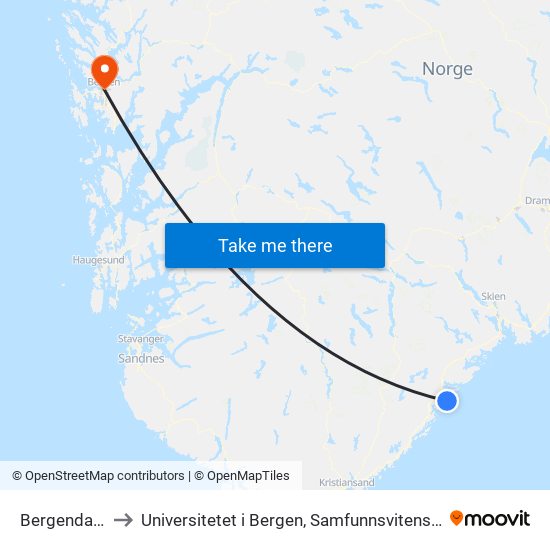 Bergendal Vest to Universitetet i Bergen, Samfunnsvitenskapelig fakultet map