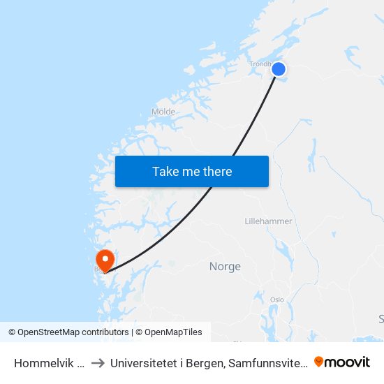 Hommelvik Stasjon to Universitetet i Bergen, Samfunnsvitenskapelig fakultet map