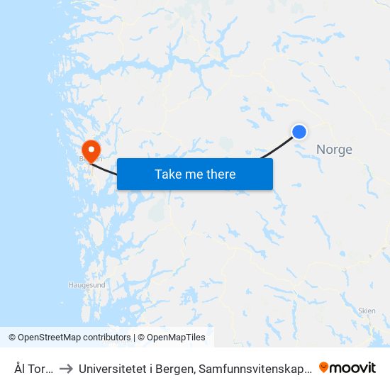 Ål Torget to Universitetet i Bergen, Samfunnsvitenskapelig fakultet map