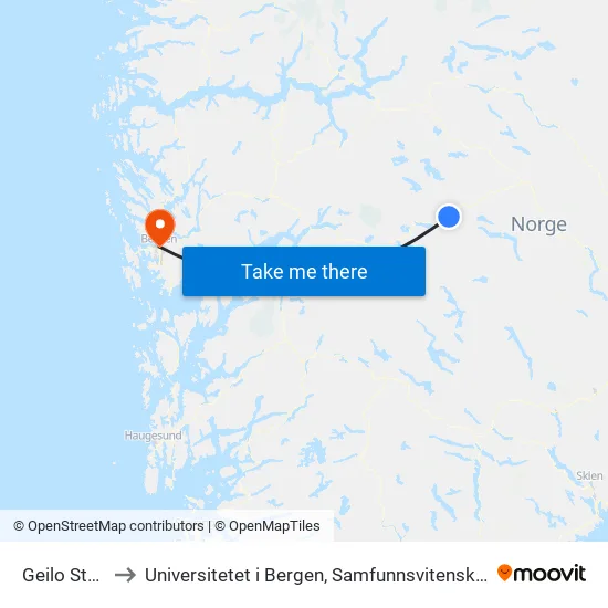 Geilo Stasjon to Universitetet i Bergen, Samfunnsvitenskapelig fakultet map