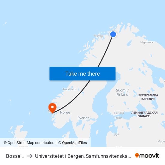 Bossekop to Universitetet i Bergen, Samfunnsvitenskapelig fakultet map