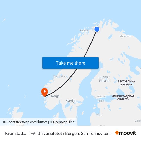 Kronstadbakken to Universitetet i Bergen, Samfunnsvitenskapelig fakultet map