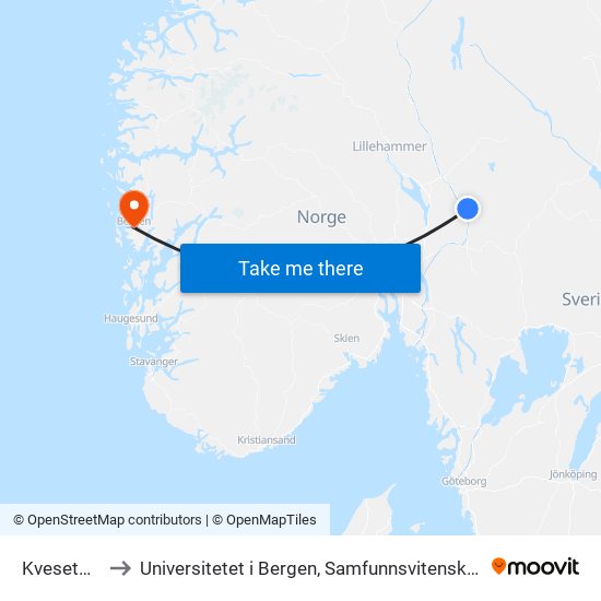 Kvesetmoen to Universitetet i Bergen, Samfunnsvitenskapelig fakultet map