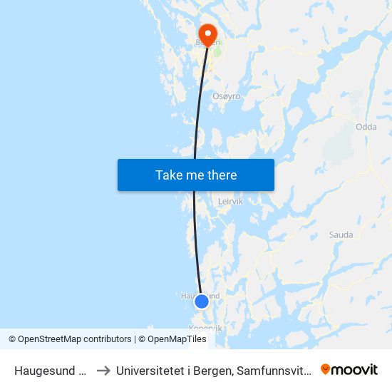 Haugesund Sjukehus to Universitetet i Bergen, Samfunnsvitenskapelig fakultet map