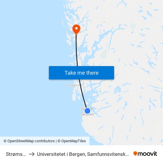 Strømsbrua to Universitetet i Bergen, Samfunnsvitenskapelig fakultet map