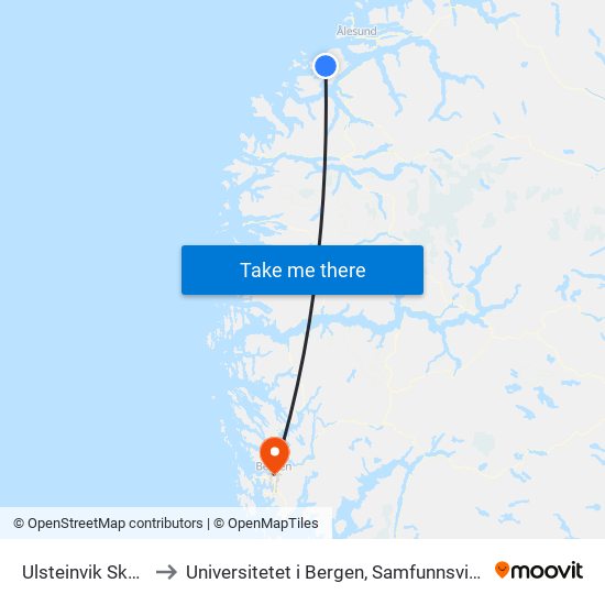 Ulsteinvik Skysstasjon to Universitetet i Bergen, Samfunnsvitenskapelig fakultet map