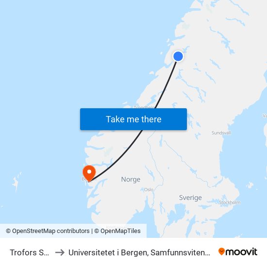 Trofors Stasjon to Universitetet i Bergen, Samfunnsvitenskapelig fakultet map