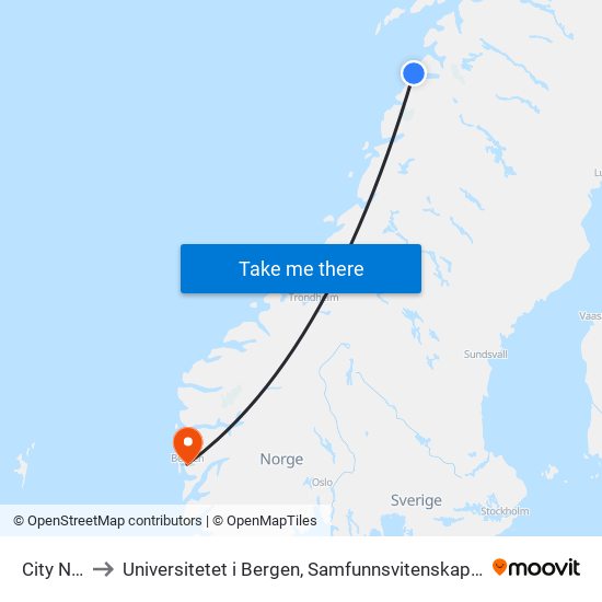 City Nord to Universitetet i Bergen, Samfunnsvitenskapelig fakultet map