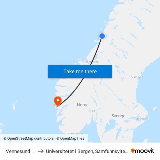 Vennesund Ferjekai to Universitetet i Bergen, Samfunnsvitenskapelig fakultet map