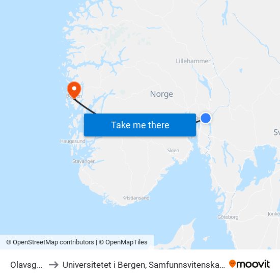 Olavsgaard to Universitetet i Bergen, Samfunnsvitenskapelig fakultet map