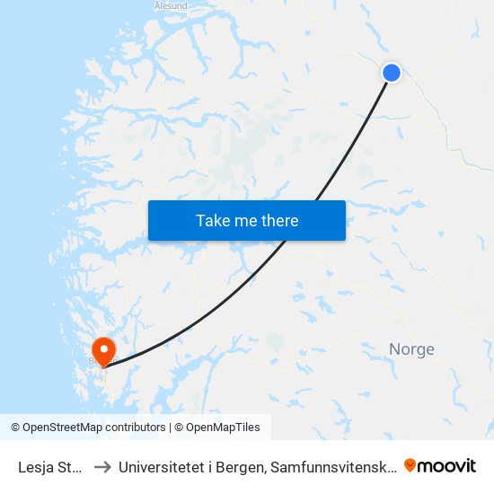 Lesja Stasjon to Universitetet i Bergen, Samfunnsvitenskapelig fakultet map