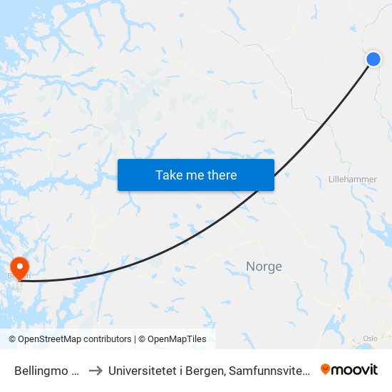 Bellingmo Stasjon to Universitetet i Bergen, Samfunnsvitenskapelig fakultet map