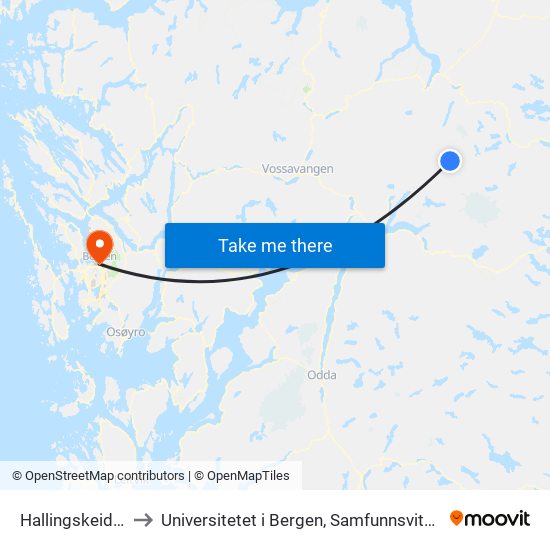 Hallingskeid Stasjon to Universitetet i Bergen, Samfunnsvitenskapelig fakultet map