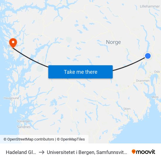 Hadeland Glassverk to Universitetet i Bergen, Samfunnsvitenskapelig fakultet map