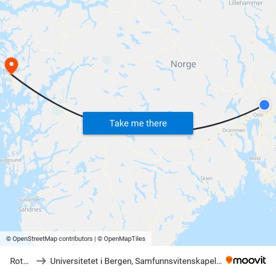 Rotnes to Universitetet i Bergen, Samfunnsvitenskapelig fakultet map